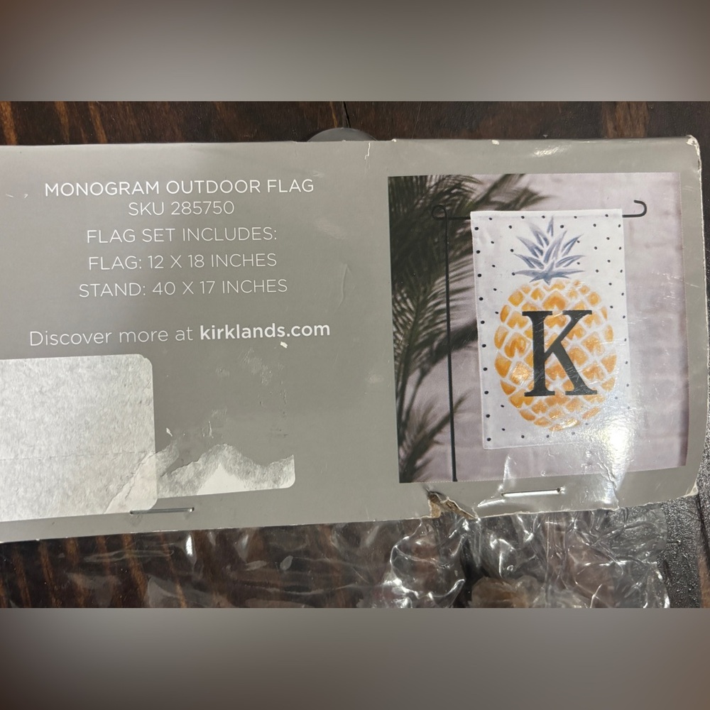 Kirkland Home Monogram K Pineapple Garden Flag. NIB
